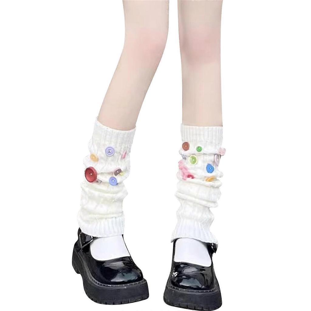 Colorful Button Stackable Socks Women Leg Warmers Comfortable Claf Length Stockings for Fashion-forward Individuals White