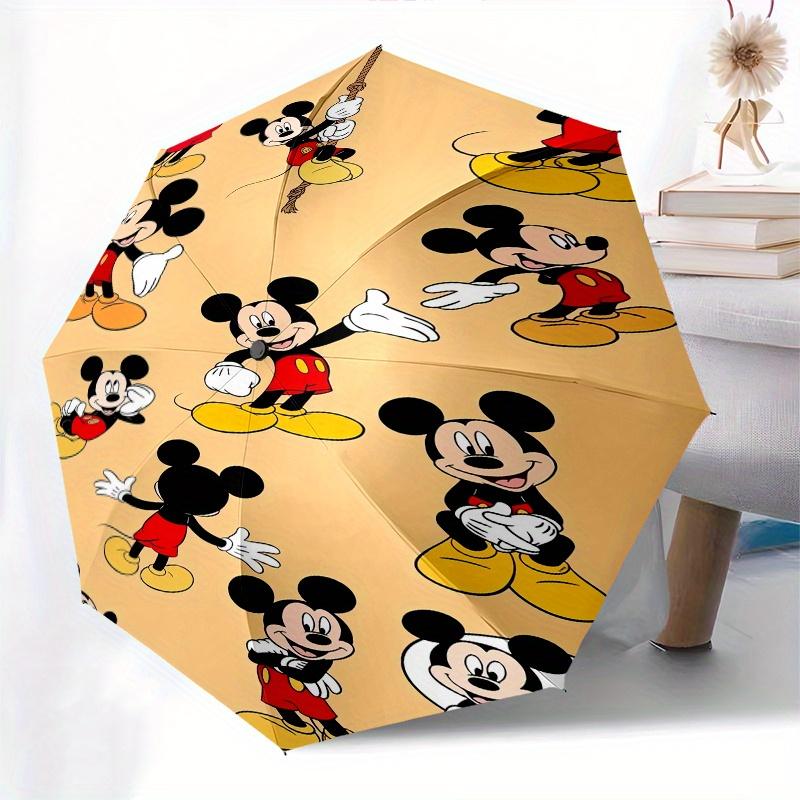 Mickey Mouse,Cartoon Character Automatic Folding Umbrella - Simple 8-Rib Design, Bright Cartoon Pattern, Durable Iron Frame, Suitable For Tr