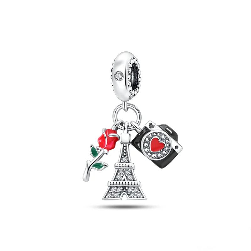 Paris Tower Aircraft Travel Charms Pendant Beads Fitoriginal Bracelet For Women Jewelry Travel Commemorative Gifts For Friends