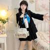 Y2K Korean Cute Cat Ita Bag Japan Kawaii Pu Crossbody Bag Girls Transparent Pocket Harajuku Shoulder Bag Silver Fashion Backpack