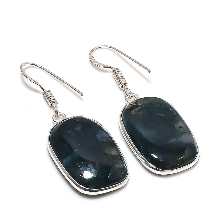 Natural Moss Agate Gemstone 925 Sterling Silver Jewelry Earring 1.62  AE-12465