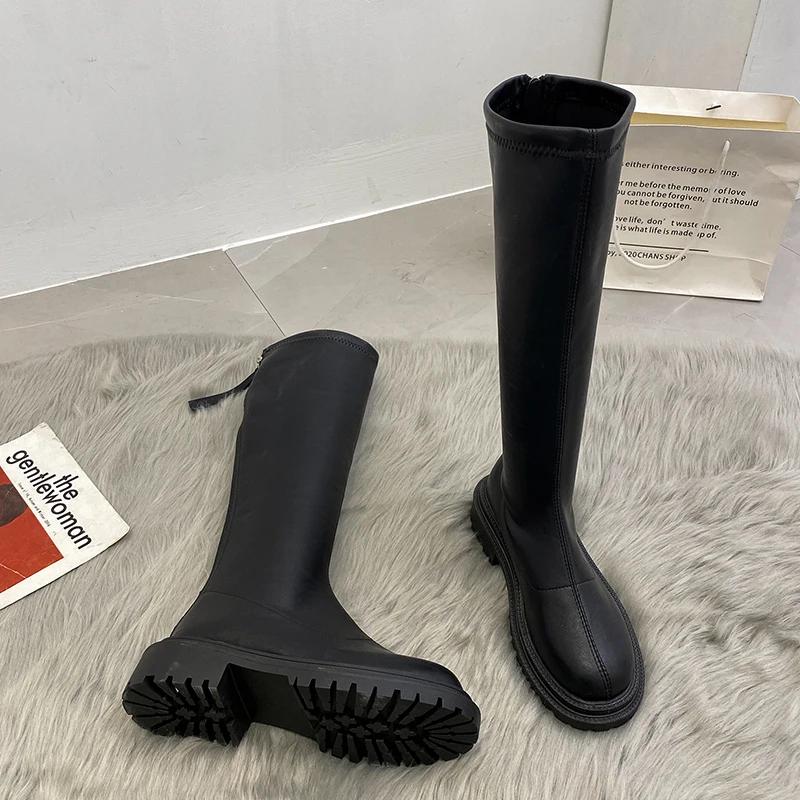 Thigh High Women Boots Fashion Soft Leather Knee High Boots  Female Square Heel Autumn Winter Girl'S Boots Shoes