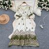 Bohemian vacation dress women's summer literary retro waist V-neck short-sleeved printed long dress