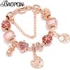 Rose Gold Crystal Charm Bracelets & Bangles with Love Tree & Flower Beads Bracelets for Women Pulseras Mujer