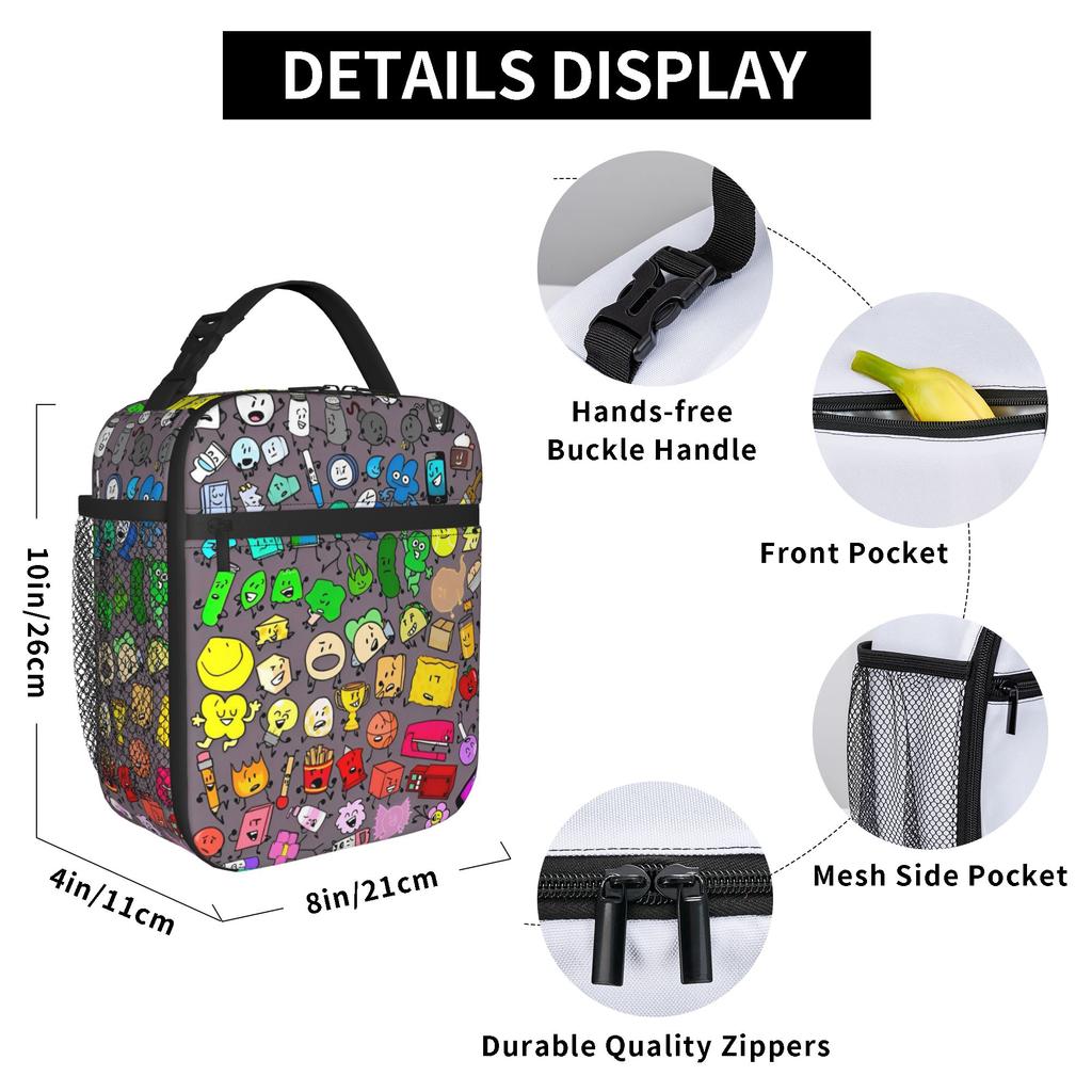 BFDI Charta! Isolierte Lunchtasche Thermotasche Wiederverwendbar, Lunchbehälter Battle for Dream Island Tragbare Tote Lunchbox Lebensmitteltasche