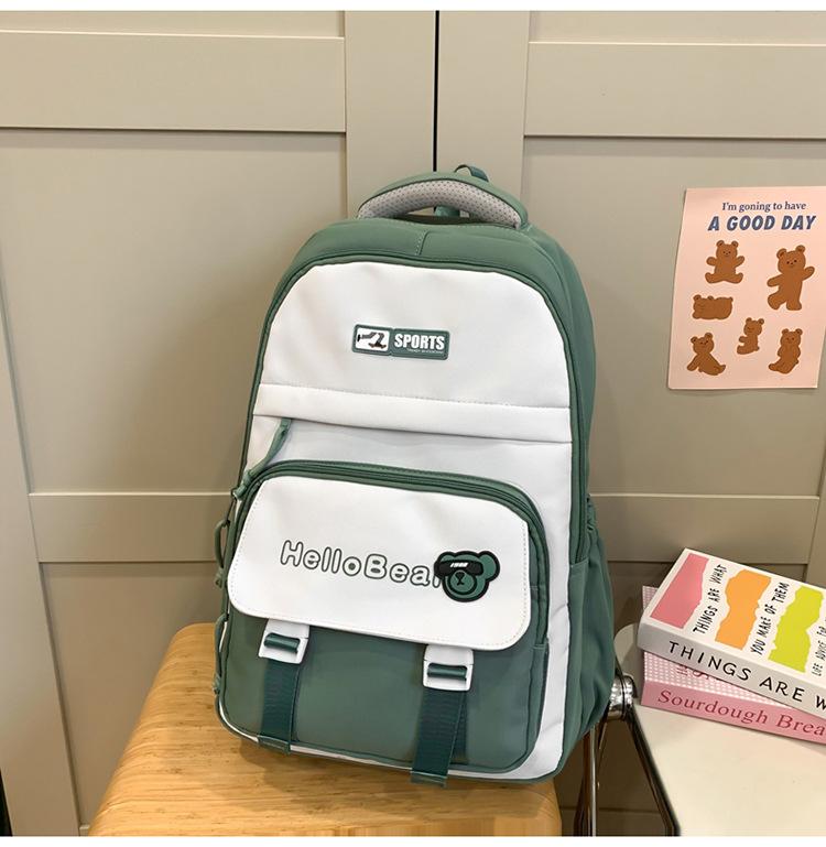 

School bag for girls, large-capacity backpack for junior high school students, cute and lightweight for high school students, new backpack. зелений