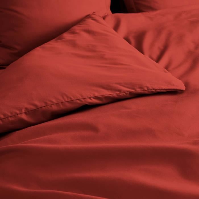 Housse de couette - Percale de coton - 240 x 260 cm - Rouge - OEKO-TEX® - Lavable à 30°