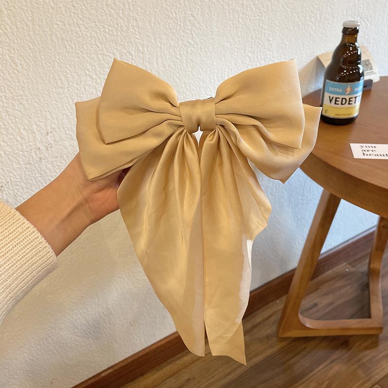 Elegant Solid Large Bow Ribbon Hair Clip for Women Girl Sweet Headbands Soft Satin Hairpin Hairgrip Fashion Hair Accessories