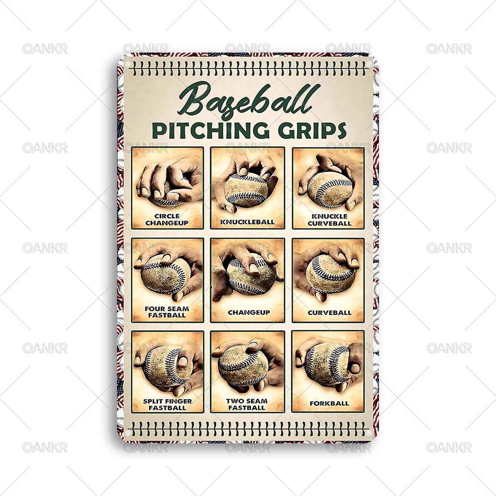 

Vintage Baseball Pitching Grips Practice Poster Metal Tin Sign Chic Metal Signs for Man Cave Bar Garden Home Wall Decor Plaque 20x30cm（7.8x11.8inch）