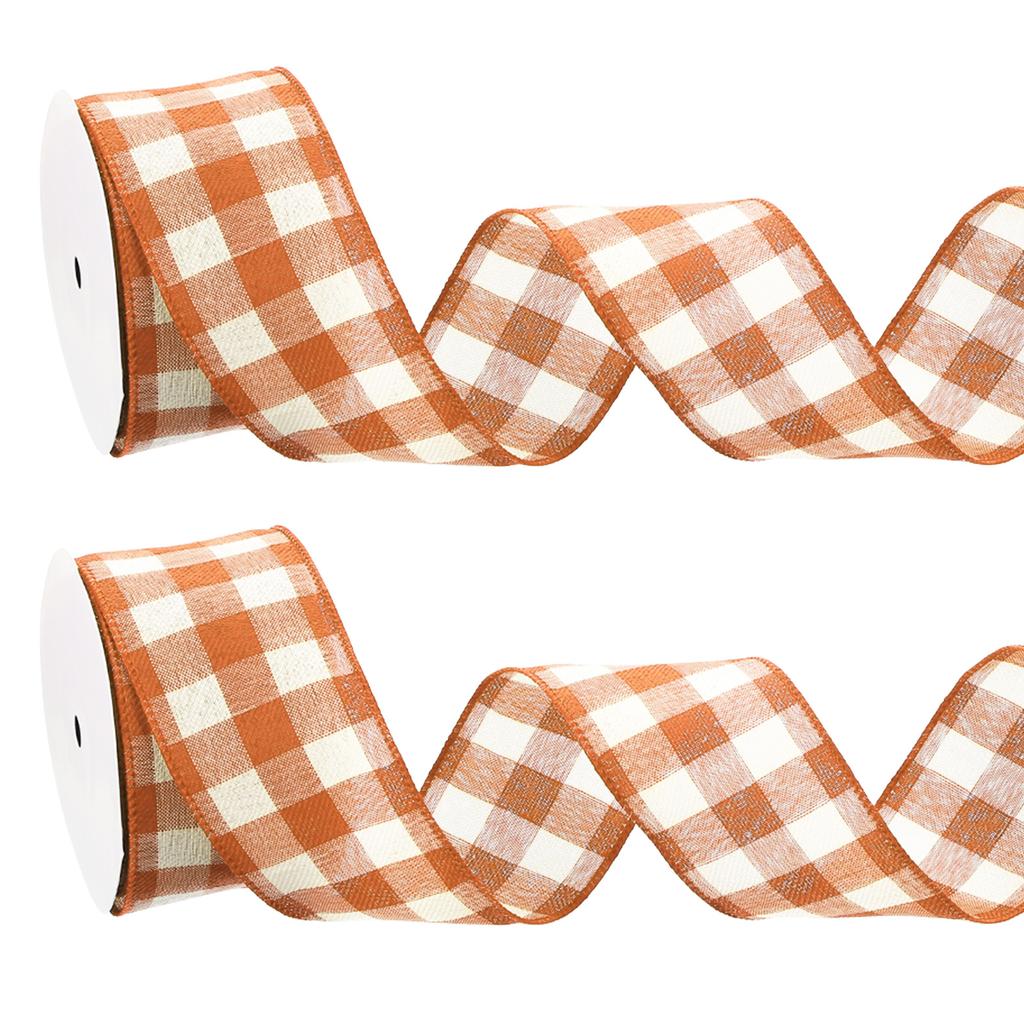 2 Rollen Herbst Karo Juteband Karoband Karoband mit Drahtkante für Thanksgiving Herbstparty DIY Schleife Verpackung