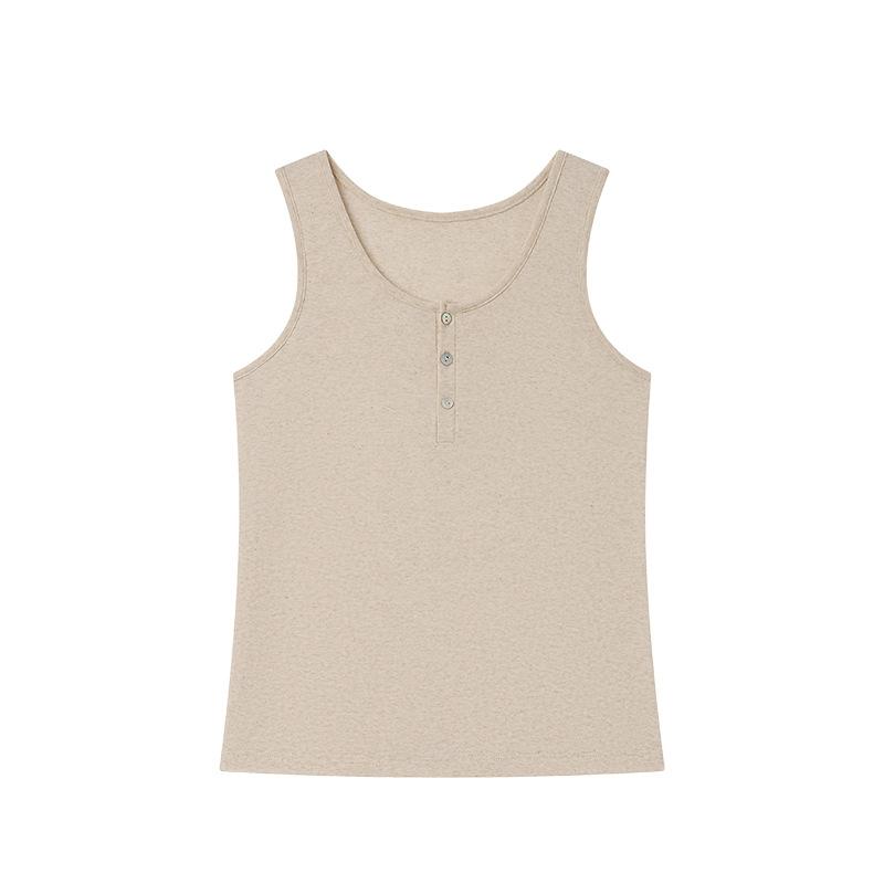 

Весенне-летняя однотонная маленькая майка-халтер женская новая на пуговицах, приятный к коже базовый слой для ношения под одеждой L льняной