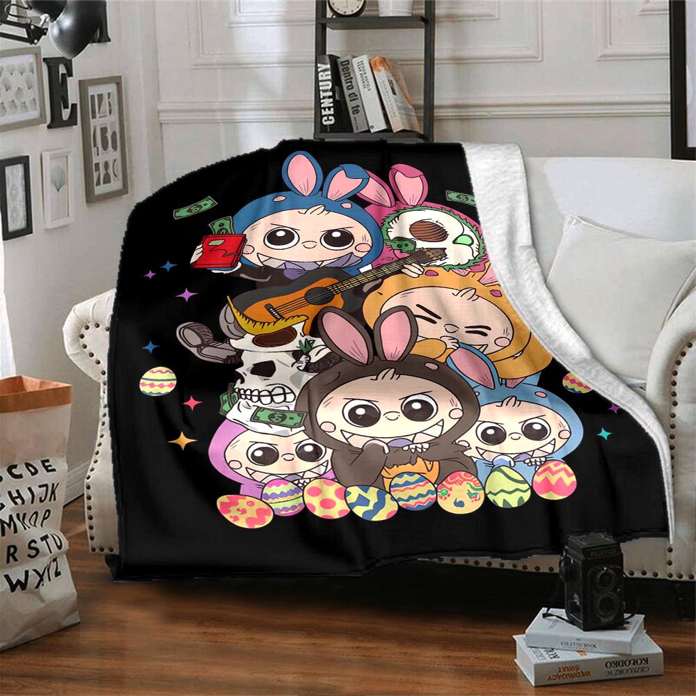 1Pc Cute Labubu Blanket Soft Comfortable Polyester Blanket Allseason Bedroom Office Outdoor Use Christmas Gift Choice Print Home Blanket Soft And Comf