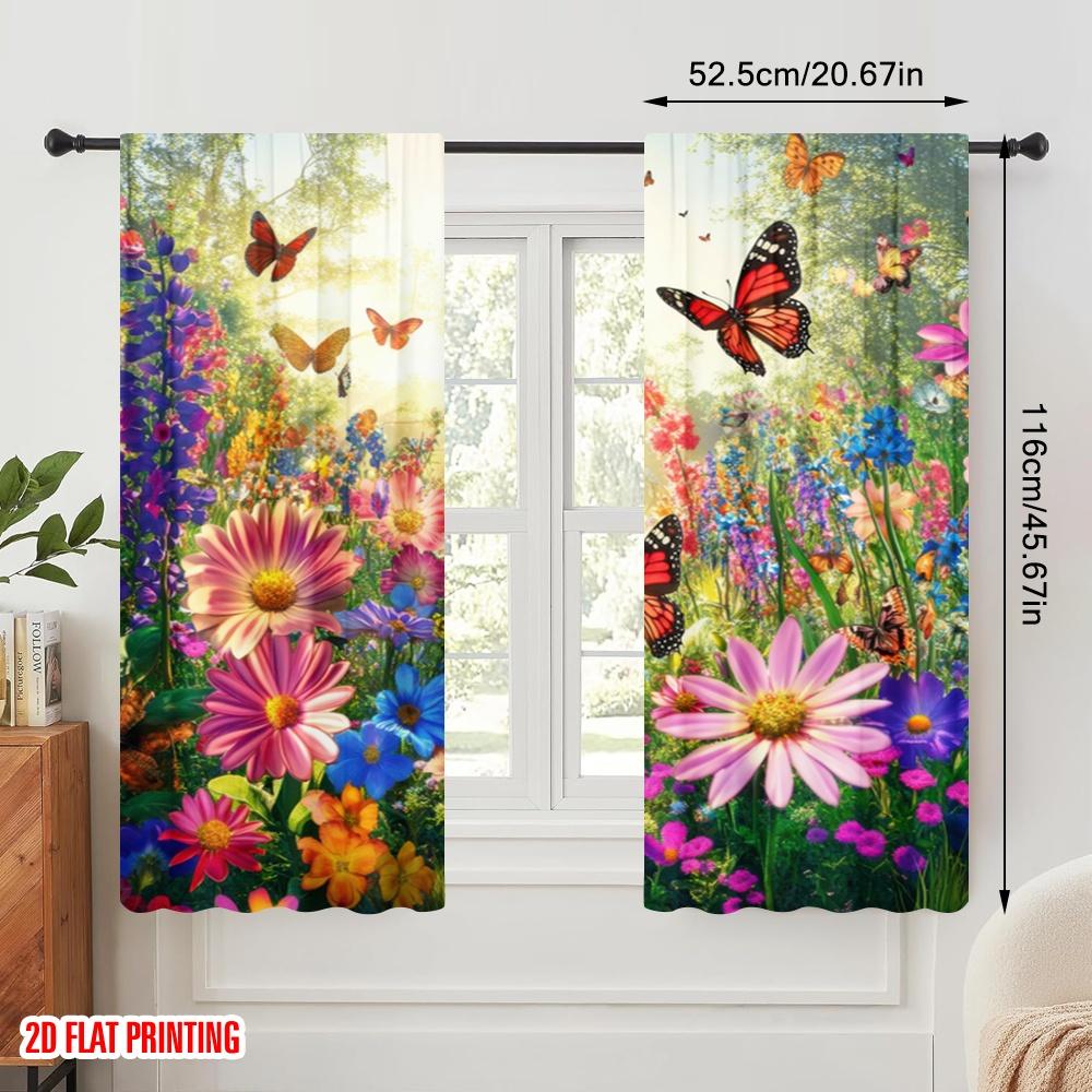 2pcs,2D plane printing Curtains Butterfly Bliss(2) Durable Polyester (without rod) Holiday Perfect for Living Room & Office