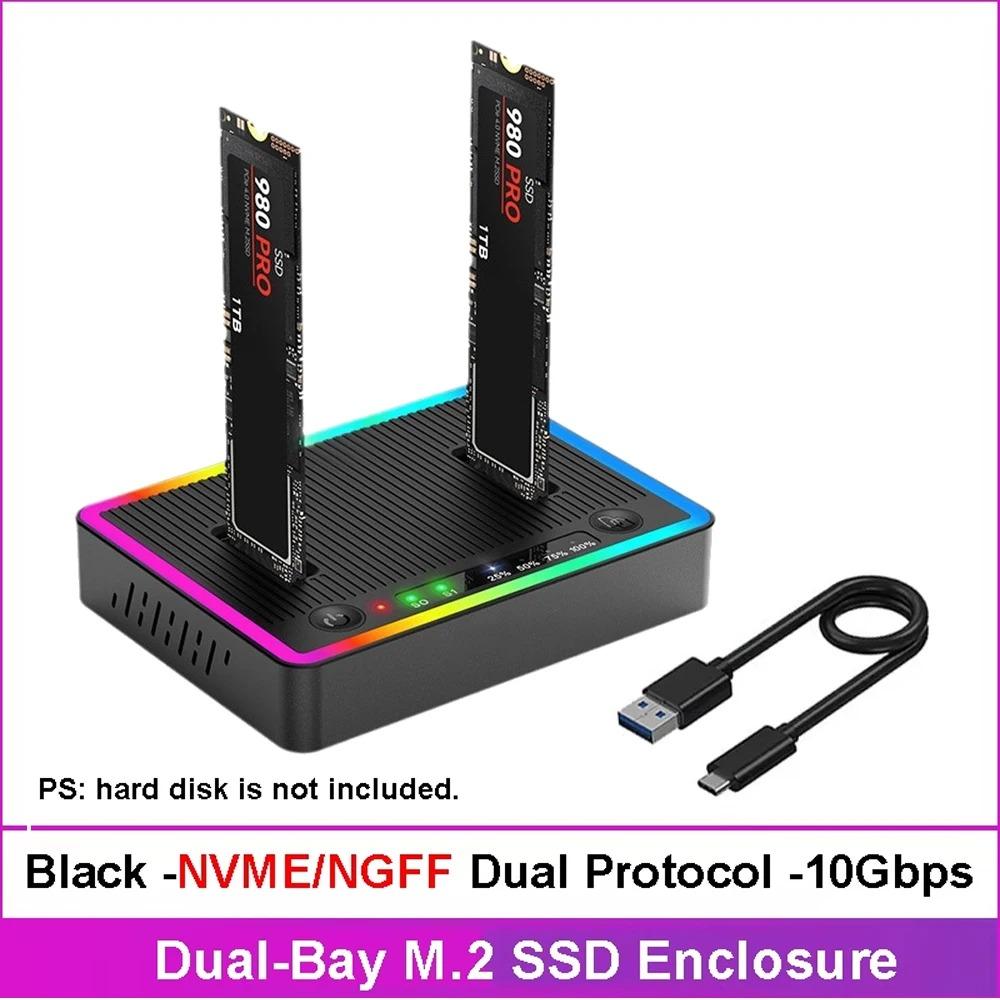 M.2 NVMe/SATA Dual-Bay Hard Drive Docking Station Offline Clone Hard Disk M.2 SSD Duplicator USB3.2 GEN2 SSD Adapter Enclosure