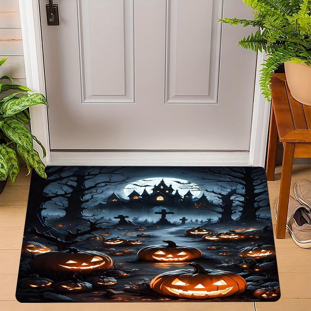 Halloween Carpet Mat Rug Horror Pumpkin Scarecrow Bat Castle Cemetery Home Decoration Indoor Door Mat Festive Party Supplies