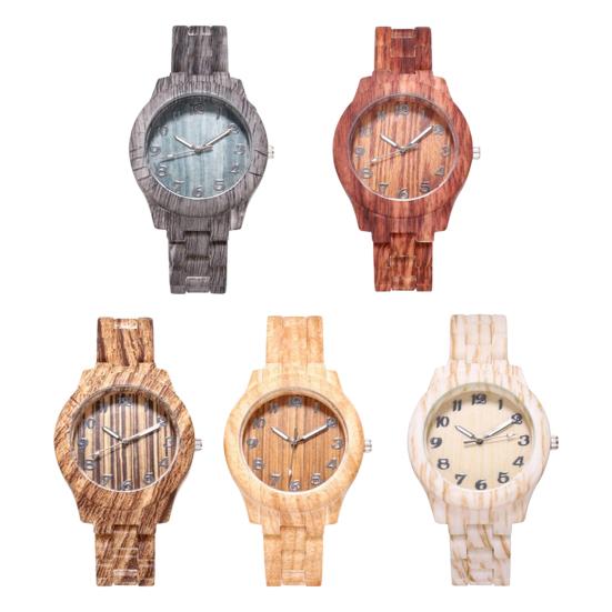 Wood Grain Quartz Watch Stylish Round Dial Watch Arabic Numerals Elegant Wristwatch for Men Women Daily Wear Office Parties Dating