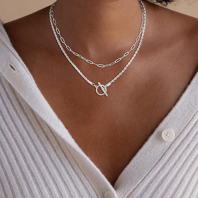 European and American Hip Hop OT Buckle Paperclip Necklace Trendy Twist Chain Double Layer Stacked Collarbone Chain Jewelry