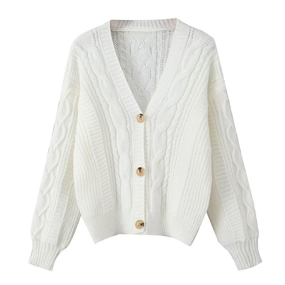 2024 Autumn/Winter Women's Loose Cable Knit Cardigan Sweater