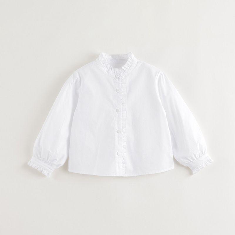 Mark Jenny Retro Lace Stand-Up Collar Girls  Denim Shirt Kidsren s Shirt 2026 Spring New Style 250171 White 100
