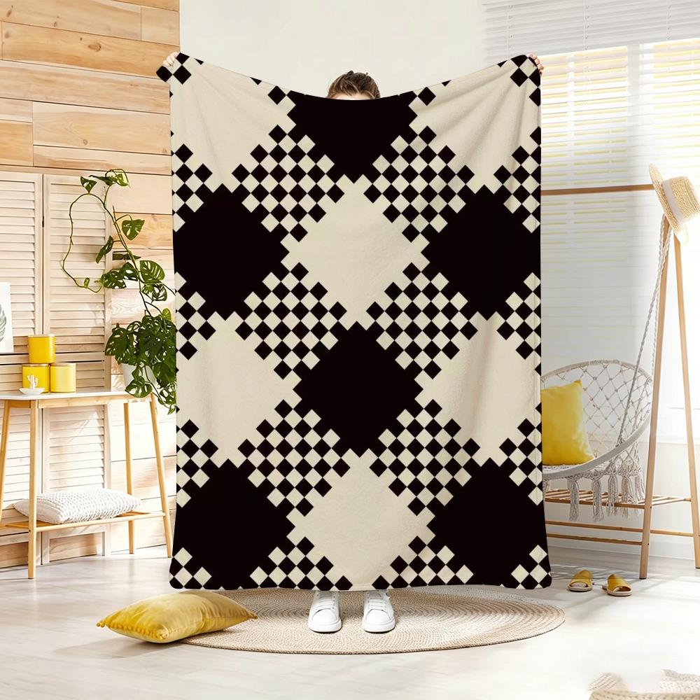 Classic motif C-Checkerboard Throw Soft Warm Throw Blanket for Bedroom Living Room Bed Travel Camping Picnic Gift