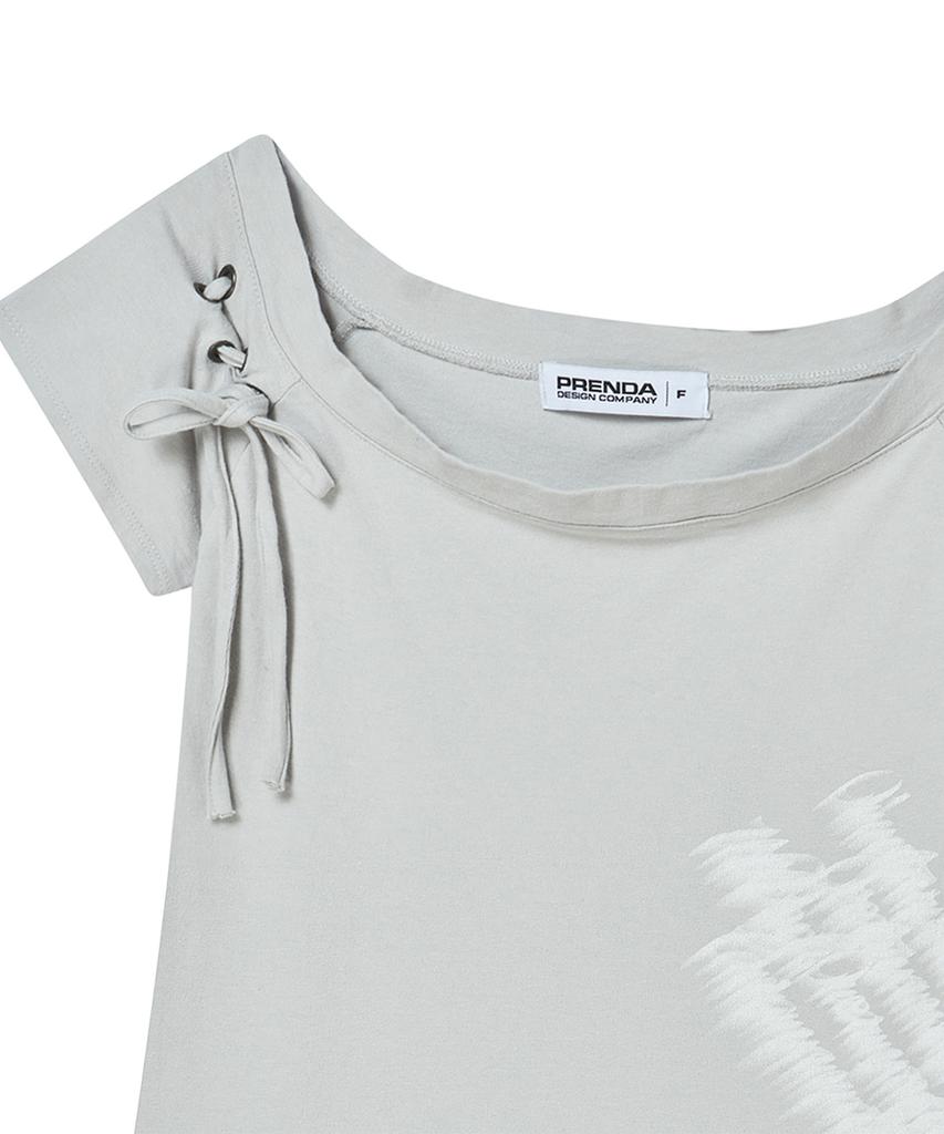 PRENDA Corset Detail One-Off-Shoulder Short Sleeve Gray
