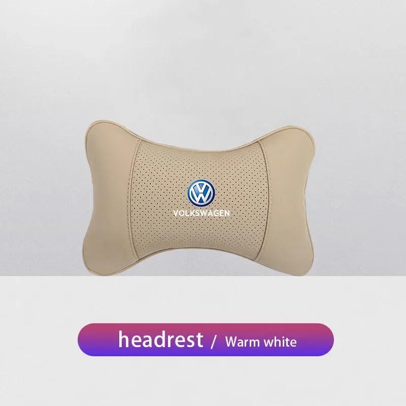 VW Car Leather Headrest Seat Head Support Neck Pillow For Volkswagen Polo Golf GTI CC Tiguan Arteon Passat Jetta Touareg ID.3