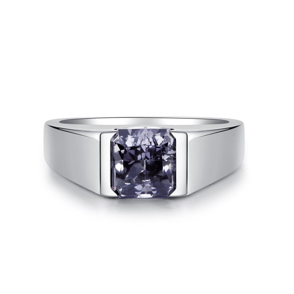 S925 Sterling Silver Unisex Ring with Gray & Black Diamond Ice Flower Cut