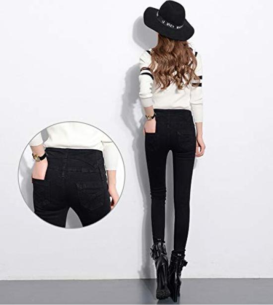 Teddy Skinny Denim Long High P113 XS Women's Jeans, Stretch, Length, Waist, (Black, (Size 25))