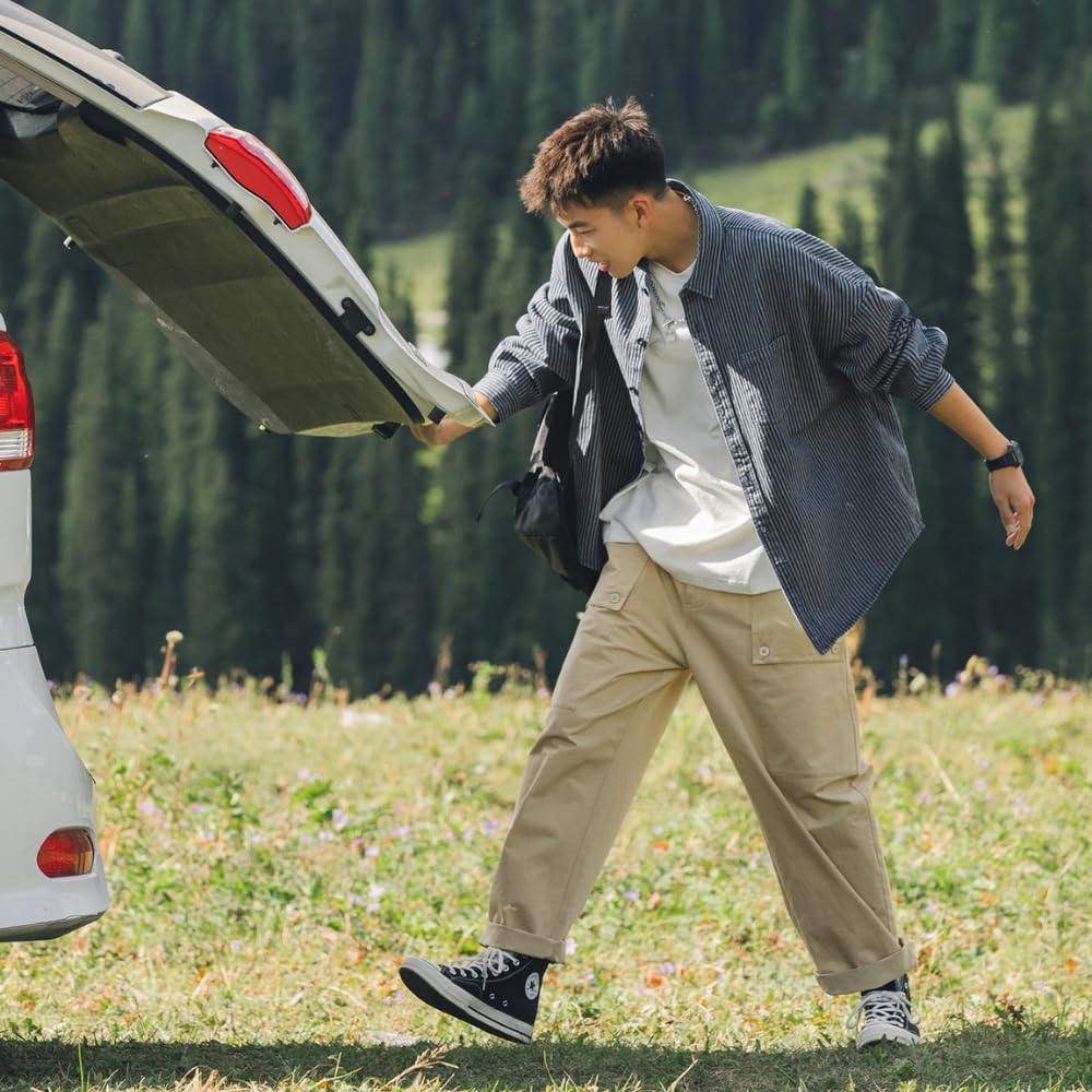 ALVEIN Casual Shirt Jacket with Hairline Cool Long Striped Men's Spring/Autumn Stripes, Collar, Sleeves, (XL)