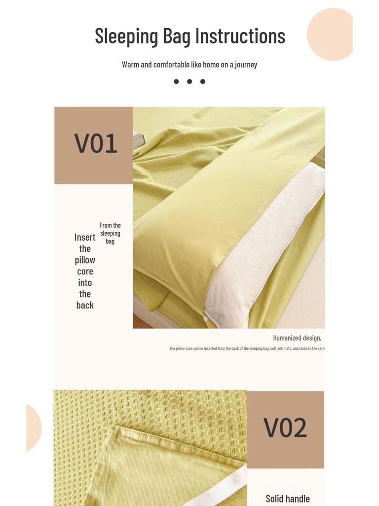 Cestovní spací pytel a povlak na přikrývku z čisté bavlny - Přenosný, Ochrana proti nečistotám, 3dílný pro služební cesty