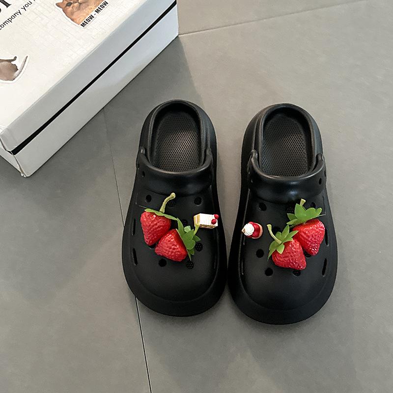 Cartoon thick-soled non-slip cute breathable two wearing hole shoes women's summer strawberry cool slippers beach shoes