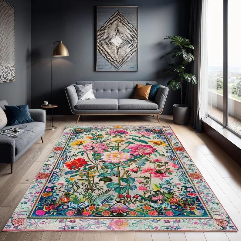 

Pink Green Vintage Style Chenille Rug Bohemian Kilim Design Home Decoration Carpet 40x60cm