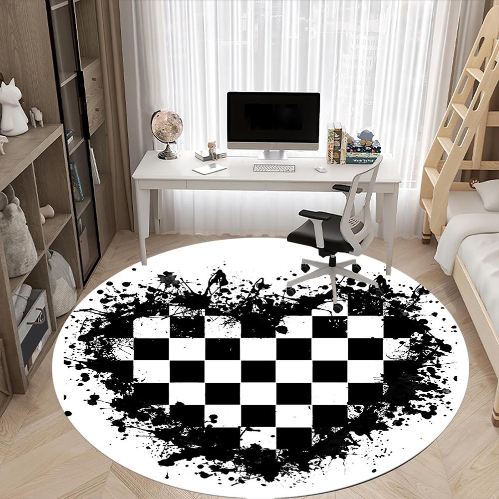 1pc Checkerboard Splash Office Round Area Rug, Indoor Mat Suitable ForOffice, Under Office Chairs Bedroom Living Room Home Decor, Room Decot194