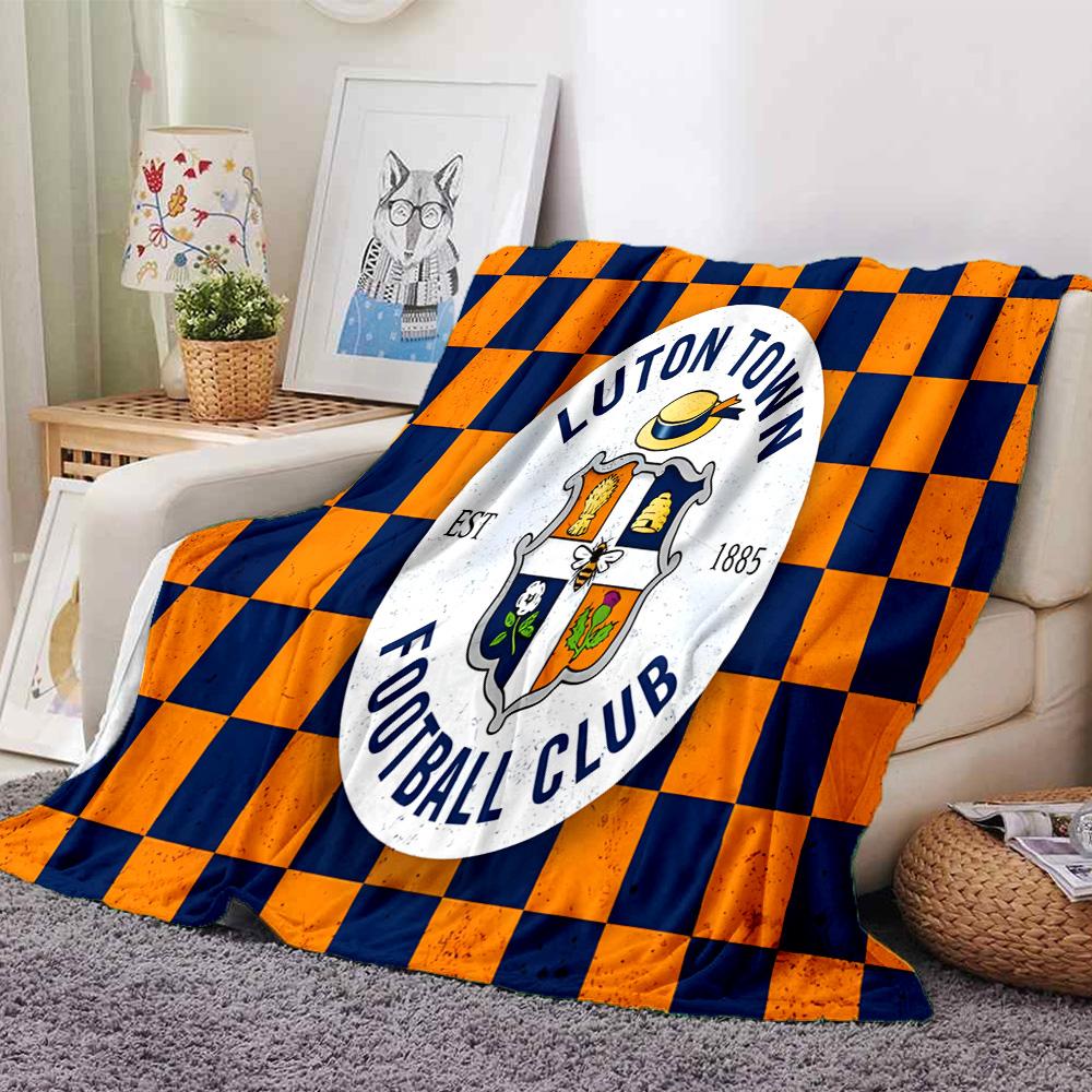 Luton Town Crest Flannel Blanket, Soft Polyester, Modern Design, All-Season for Camping, Travel, Gifts for holidays or birthdays