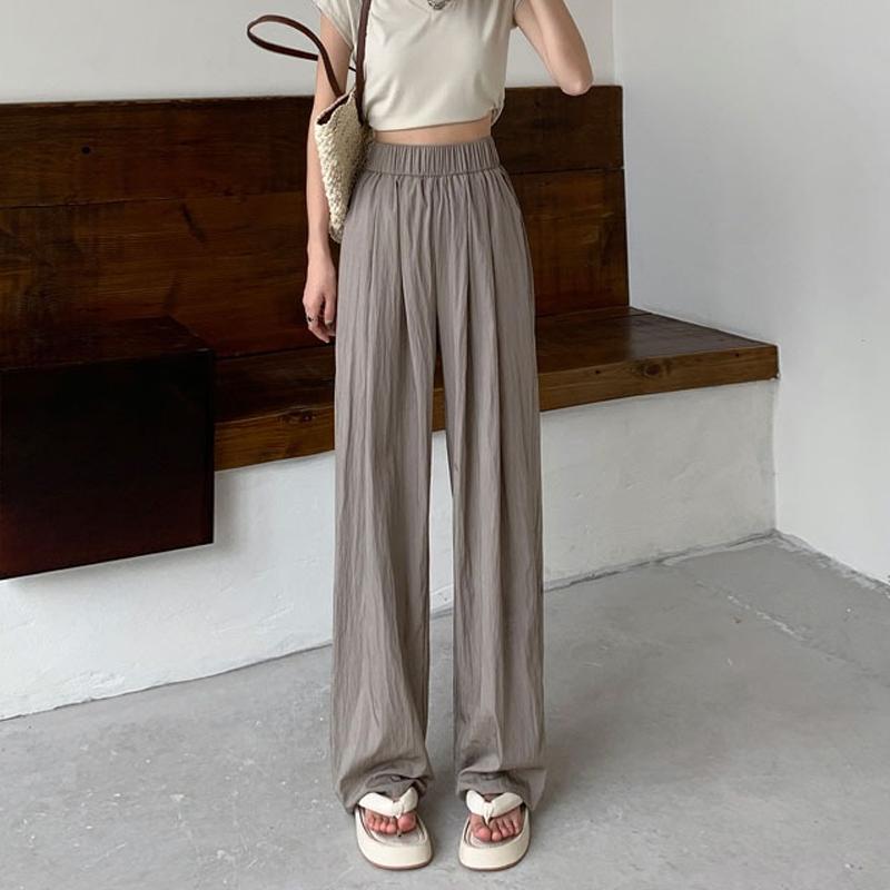 

Модные весенне-летние плиссированные свободные широкие брюки для женщин 2023 года, повседневные элегантные тонкие длинные брюки больших размеров, женские однотонные брюки с эластичной резинкой на талии 2697 2XL легкие хаки