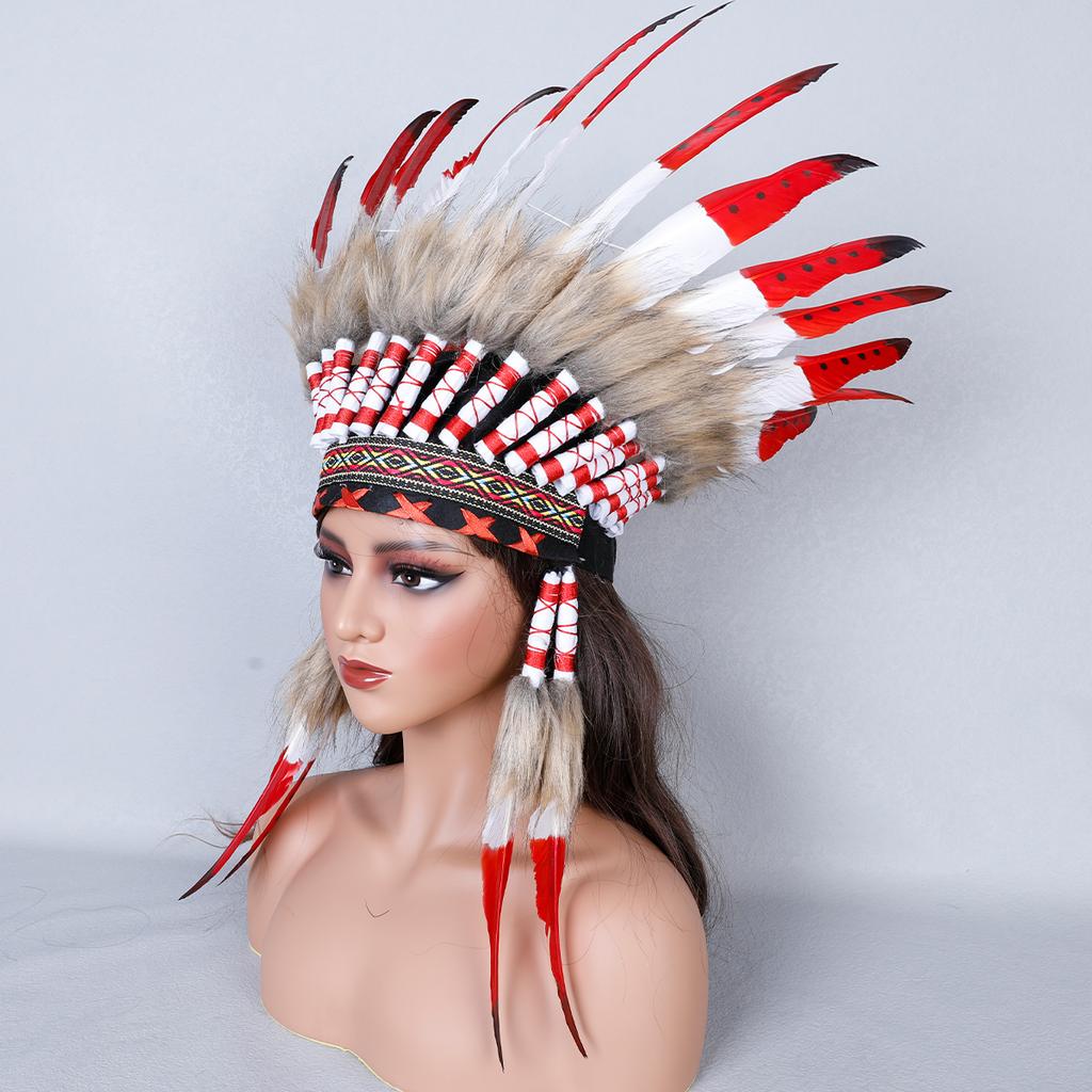 Lightweight Soft Adjustable Handcrafted Bohemian Native American Indian Feather Headdress for Cosplay Music Festivals & Costumes