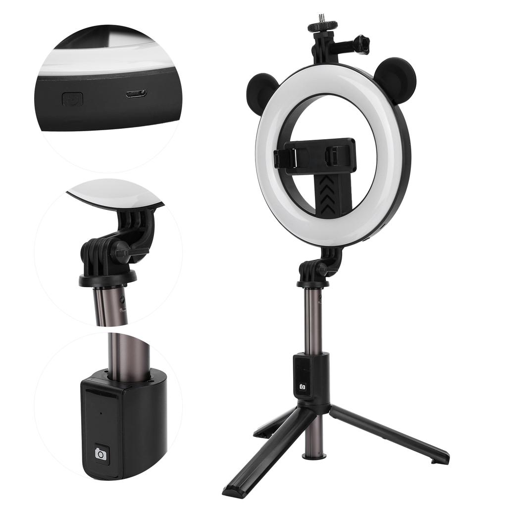 Kabelloser Bluetooth Selfie-Stick mit Ringlicht-Halterung, Faltbarer Stativständer, Desktop-Selfie-Stick