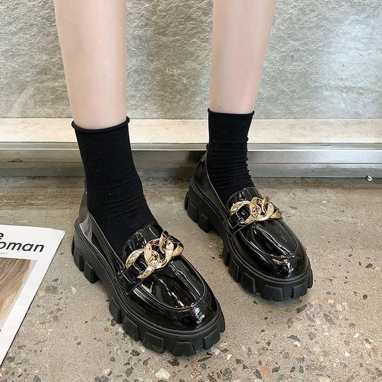 College British Style Small Leather Shoes Women's Muffin Platform Spring and Autumn New Versatile One-pedal Loafers Round Head Single Shoes Tide