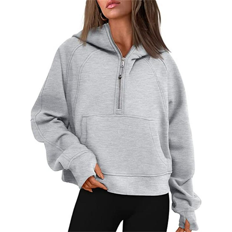 Autumn and Winter Yoga Clothes Women's Sports Half-chain Hoodie Sweater Loose Short Plus Velvet