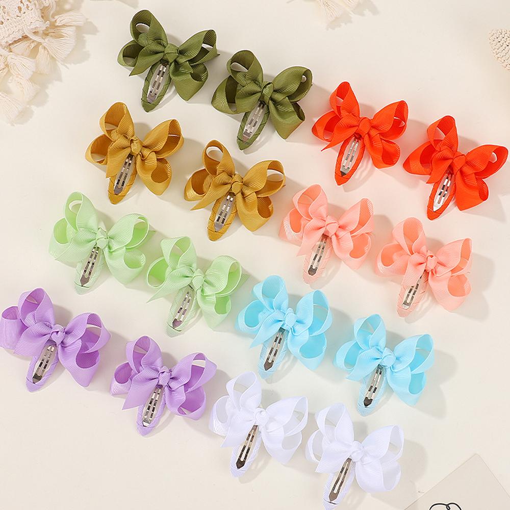 2Pcs/set 2.75 Inch Solid Bow Safety Hair Clips for Baby Girls Grosgrain Ribbon Hairpins Kids Hair Accessories Headwear