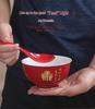 High-Temperature Underglaze Porcelain Longevity Bowl with Chopsticks and Spoon - Ideal Gift for 80th Birthday