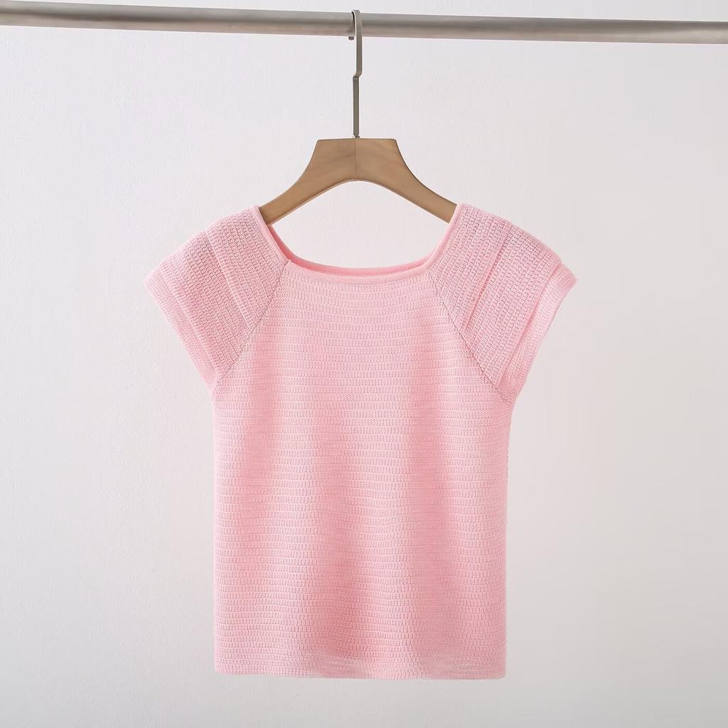 2026 Summer Women's Fashion Versatile Elegant Round Neck Knit Sweater Solid Color Casual Top