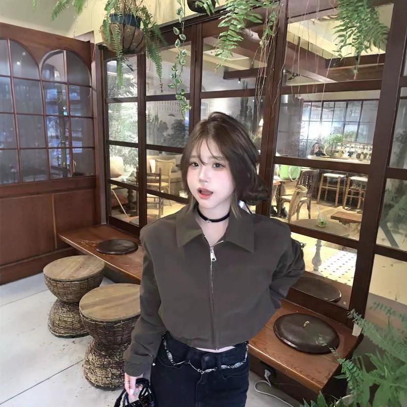 Womens Short Jacket Fall Korean Style Slim Fit Solid Color Casual Outerwear Petite Women