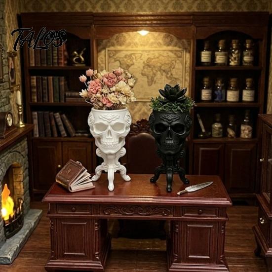 Gothic Skull Pot Mini Planter Pot, 3D Printed Creepy Flowerpot, Flowerpot Succulents Plants Container, Desk Decoration for Halloween Party Flower Pots