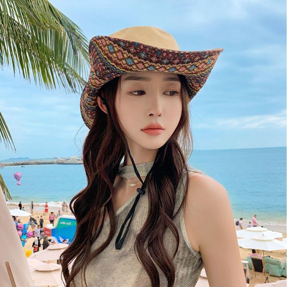 Wide Brim Women's Sun Hat Floral Printed Mountain Climbing Hat Fashion Wide Brim Bucket Hat  Girl