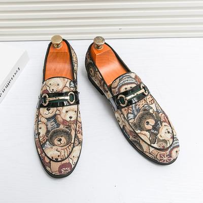 Fashion Luxury Bear Print Men Loafers Brand Designer Moccasin Man Embroidered Flats Casual Slip On Shoes Men Pointed Toe Wedding Shoes