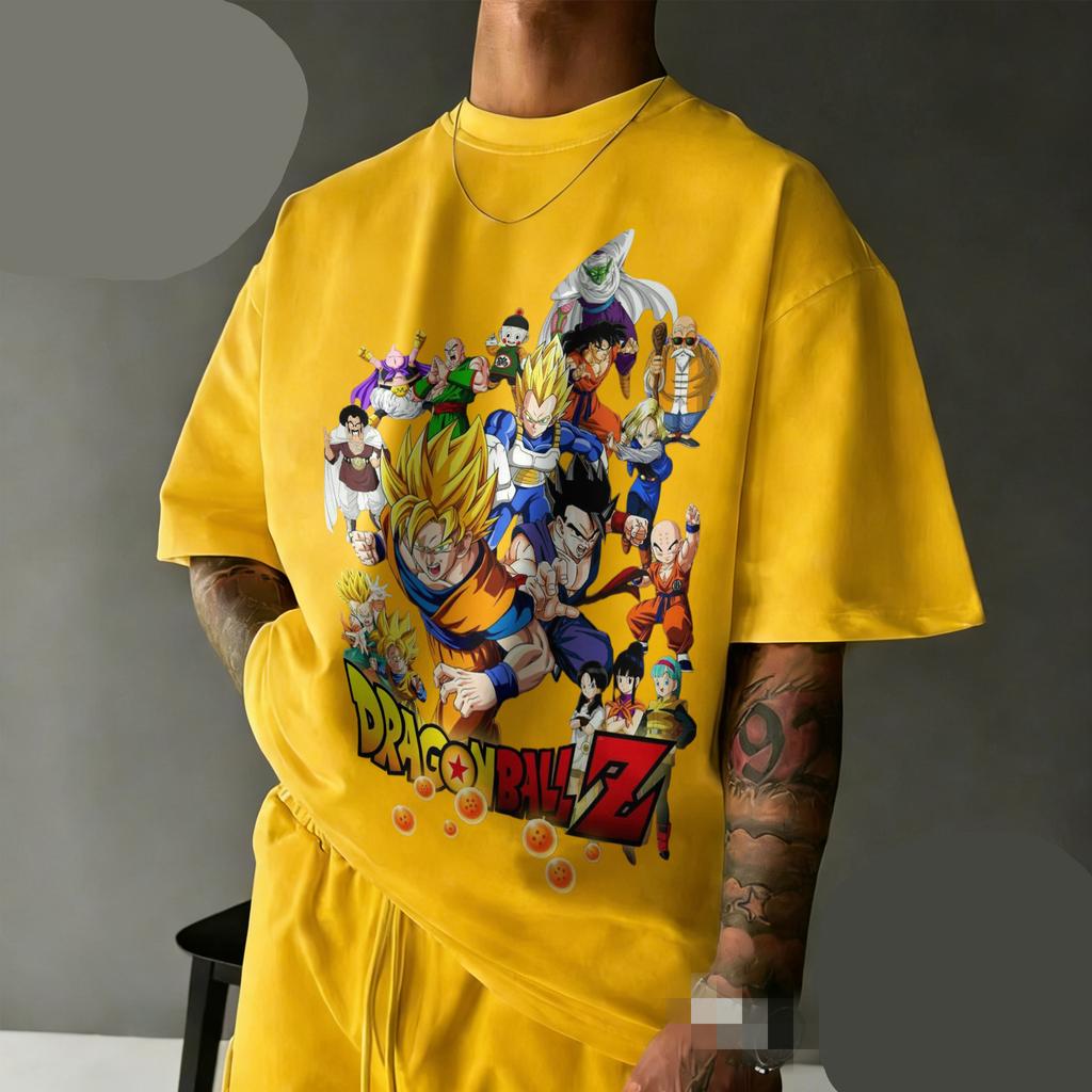 New Arrival Dragon Ball Z Oversized Nostalgia T-shirt  Full Character Cast Retro Graphic Print 100% Cotton Casual Tee