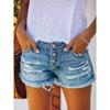 European and American Ripped Tassel Denim Straight Buckle Shorts Ripped Fringed Washed Denim Shorts