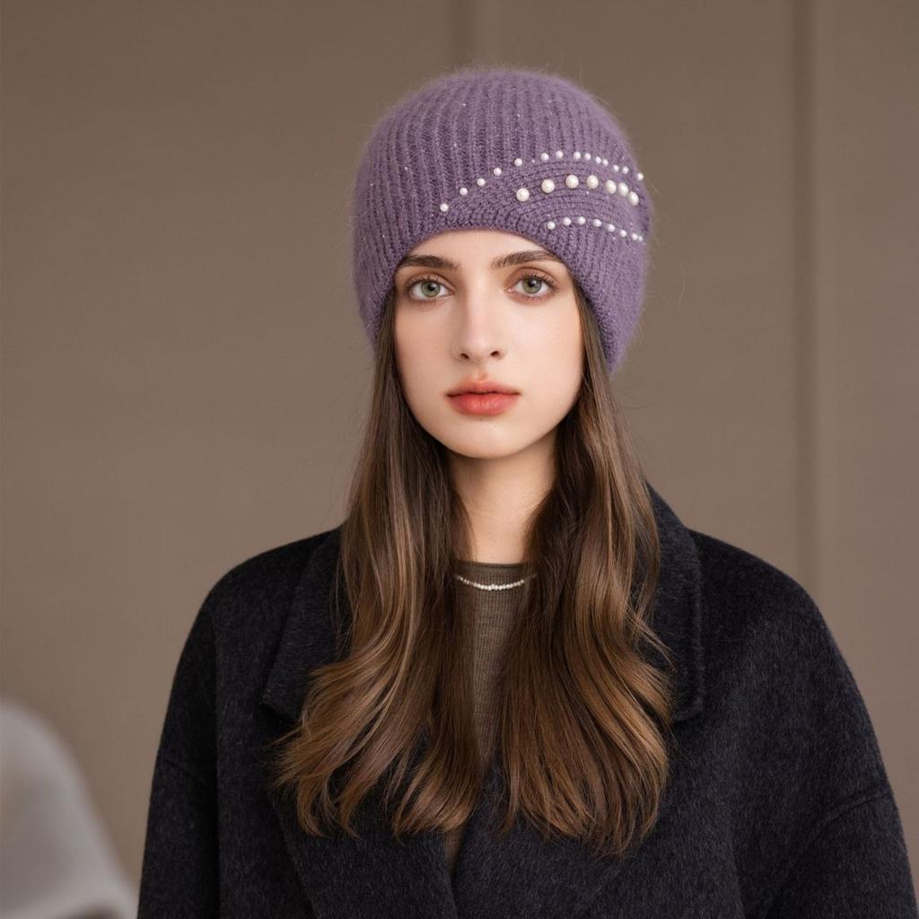 Fashion Winter Hat With Beads Details - Women'S Warm Knit Beanie In Western Style Thickened Outdoor Baggy Cap Female New