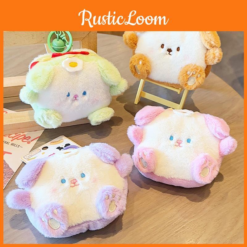 Sandwich Adorable Dog Plush Keychain Coin Purse In Vibrant Orange Green Pink Purple
